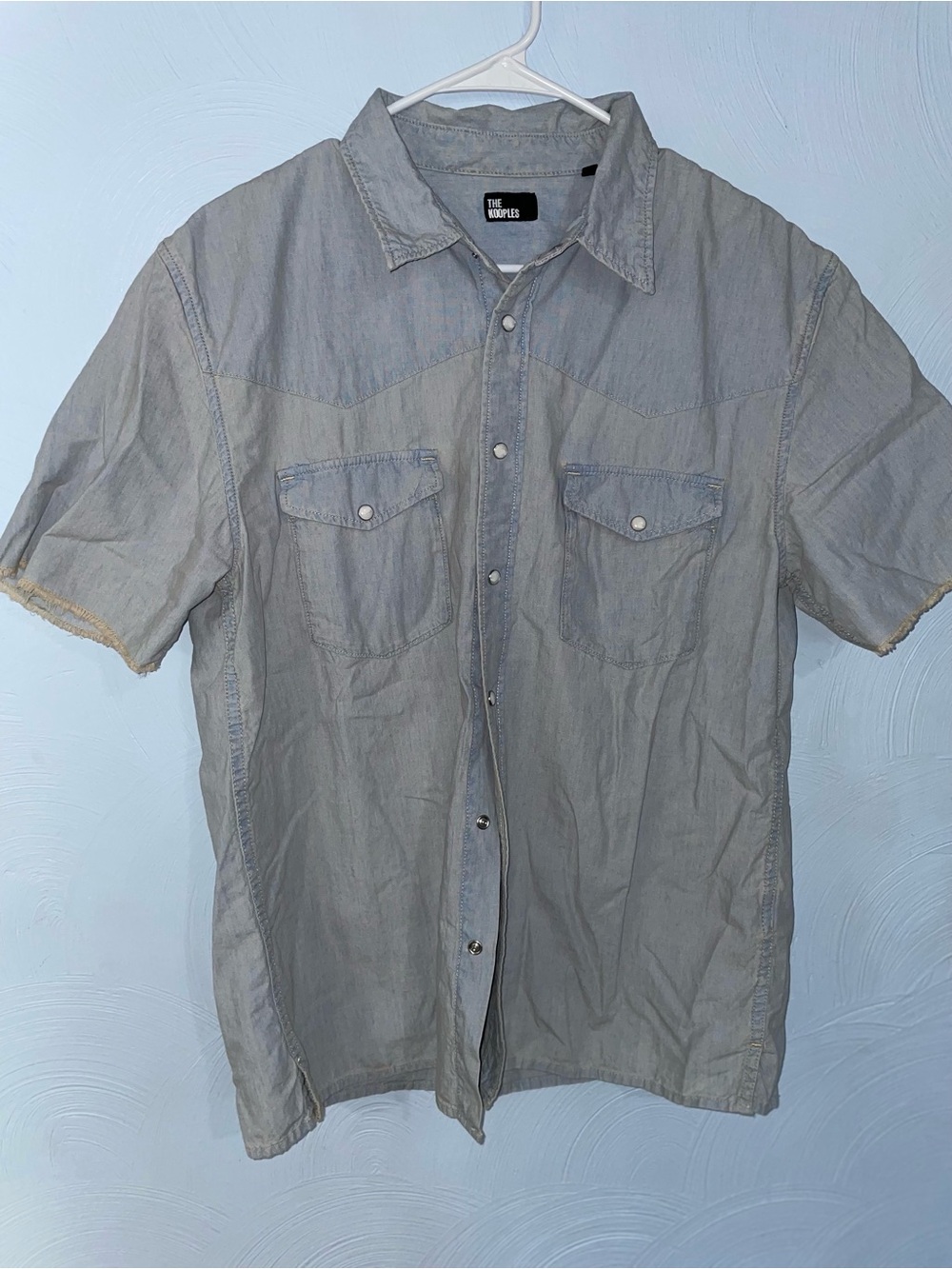 Men’s Medium The Kooples Denim Snap Short Sleeve Shirt